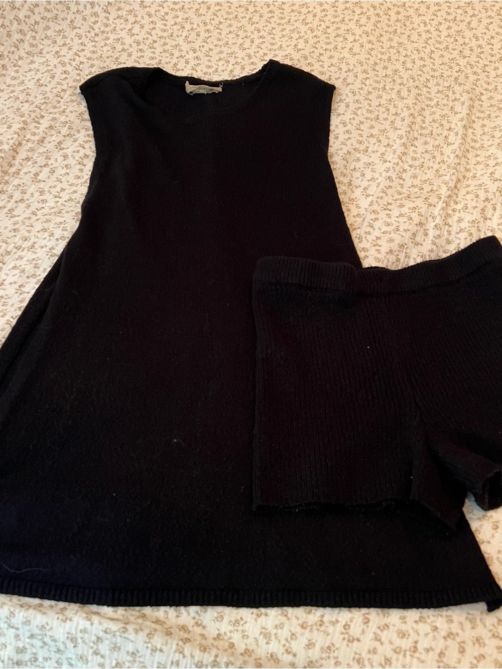 Free People Black Knit Tank and Shorts Set
